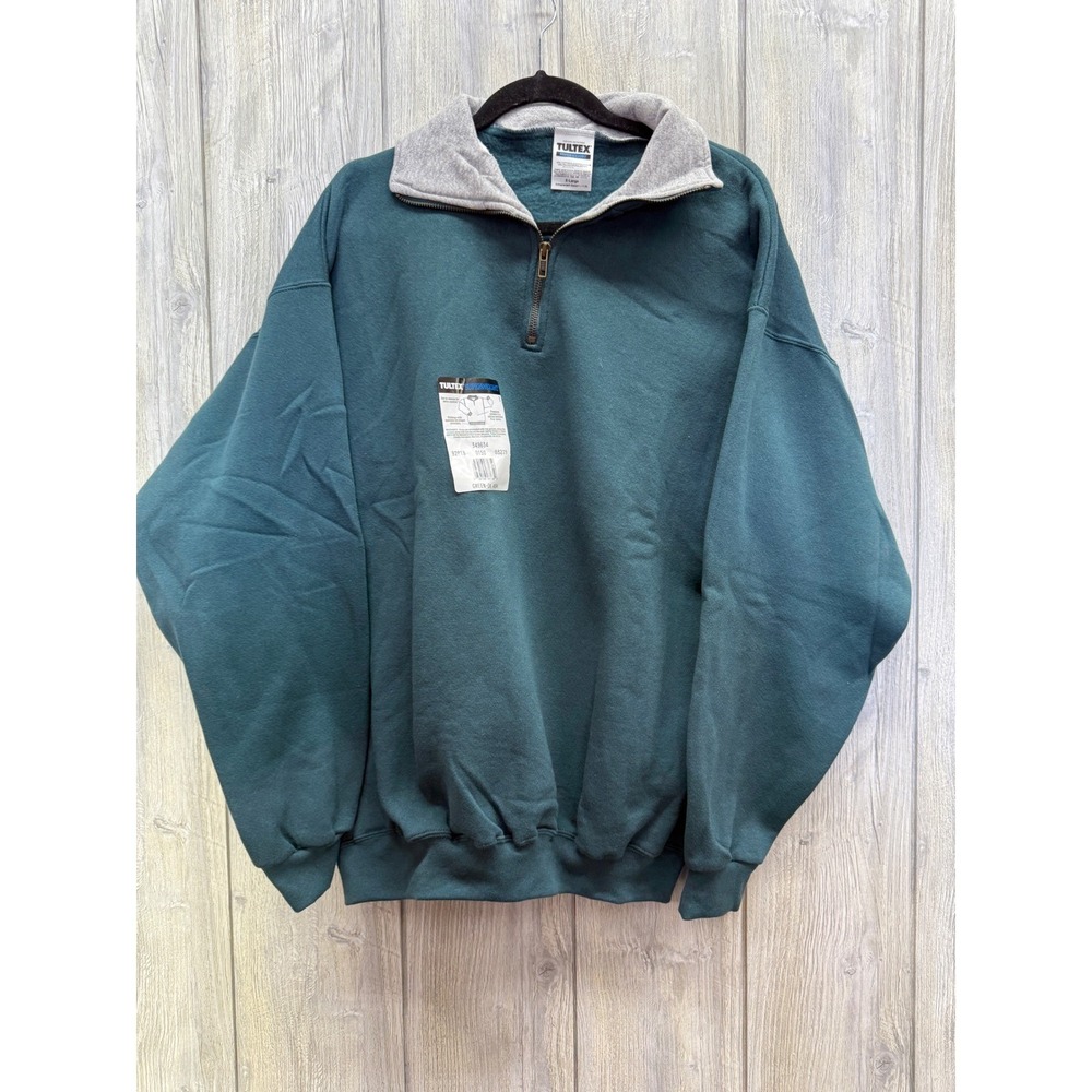 Tultex Superweight Mens XL Quarter Zip Sweatshirt Green Vintage 90s Pullover NEW